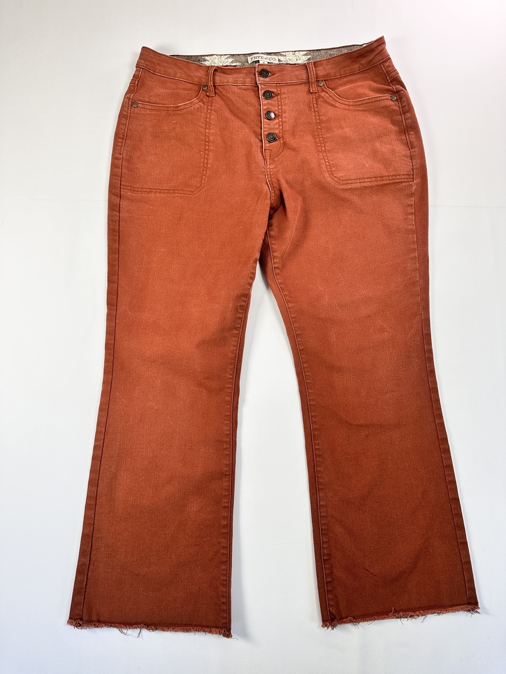 Frye & Co. Rust Terracotta Cropped Bootcut Jeans Raw Hem Size 16